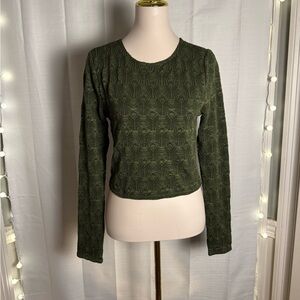 it’s Olive Green Fitted Cropped Long Sleeve Shirt
